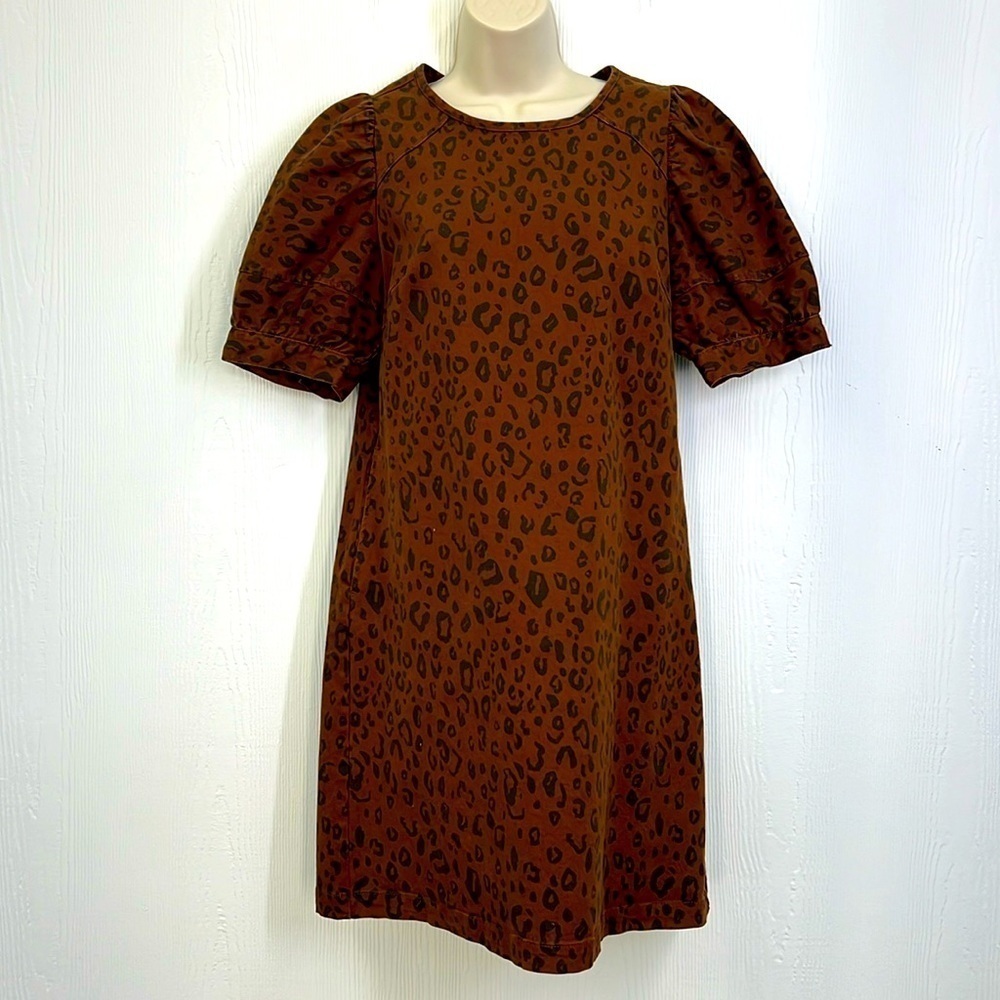 Universal Threads - Brown Cheetah Short Sleeve Back Zipper Denim Mini Dress SZ 6